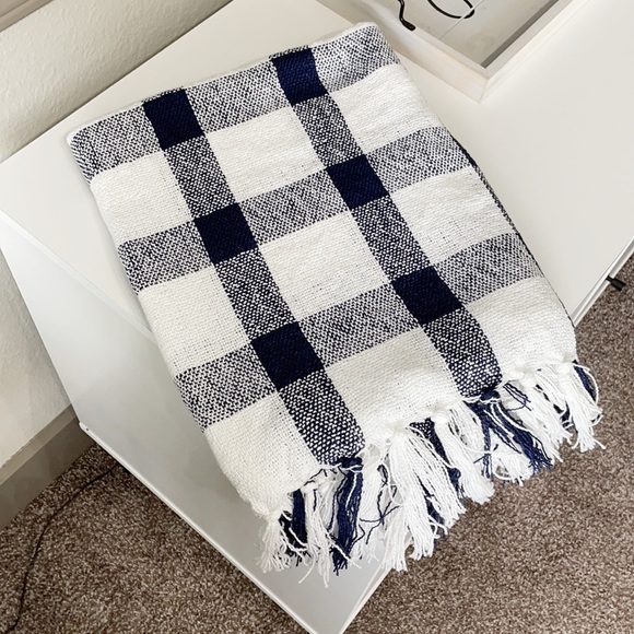 Pottery Barn Bedding Pottery Barn Navy Blue Fringe Throw Blanket 5 X 60 Poshmark